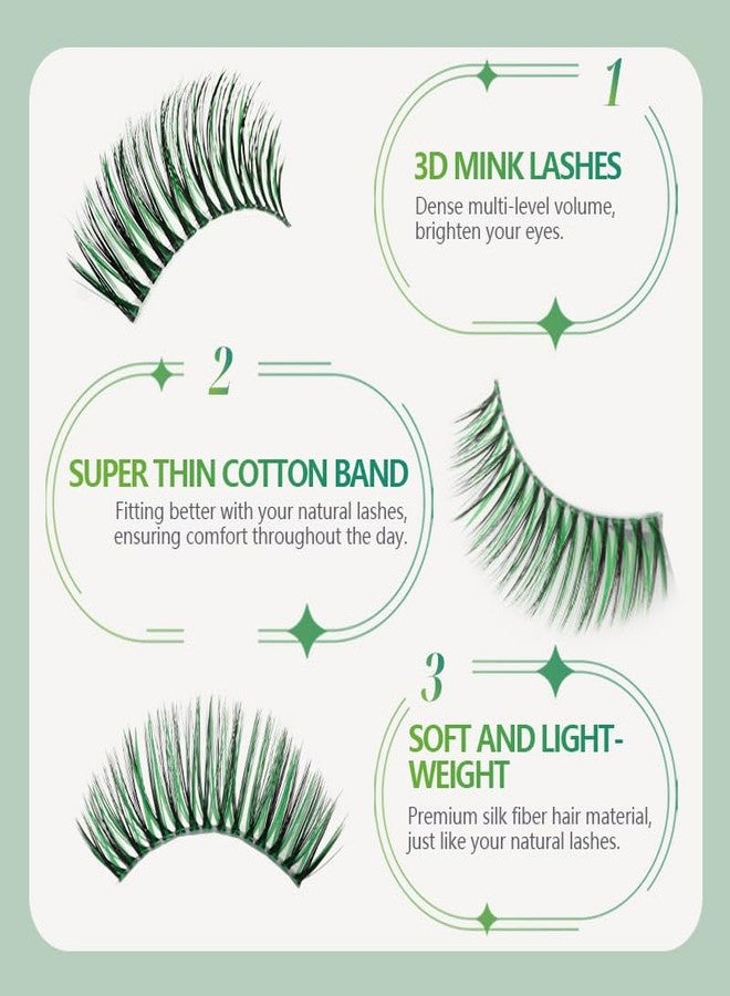 Natuhana Color False Eyelashes 3D Individual Green Colored Lash Clusters Fluffy Makeup Eye Lash Extension - Image 4