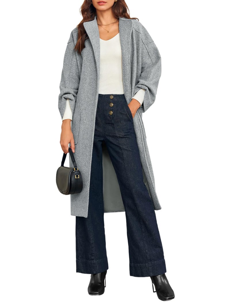 Cicy Bell Womens Long Pea Coats Oversized Wrap Wool Blend Trench Coats Winter Open Front Cardigan Overcoats - Image 2