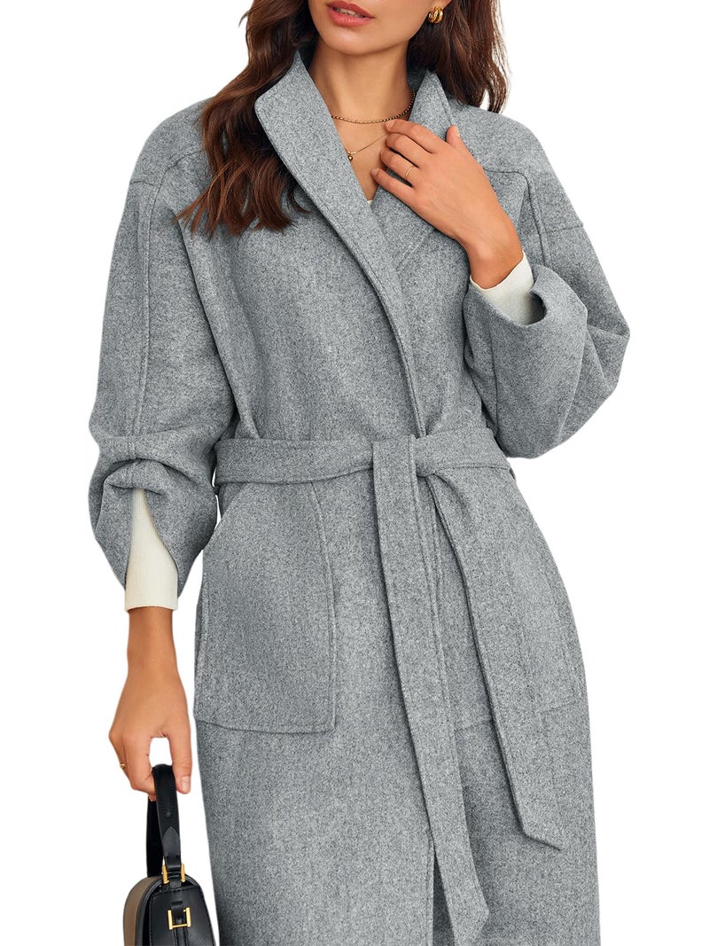 Cicy Bell Womens Long Pea Coats Oversized Wrap Wool Blend Trench Coats Winter Open Front Cardigan Overcoats - Image 4