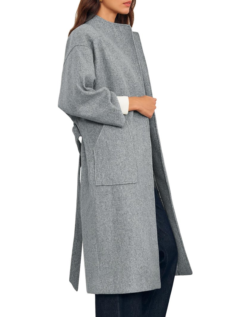 Cicy Bell Womens Long Pea Coats Oversized Wrap Wool Blend Trench Coats Winter Open Front Cardigan Overcoats - Image 5