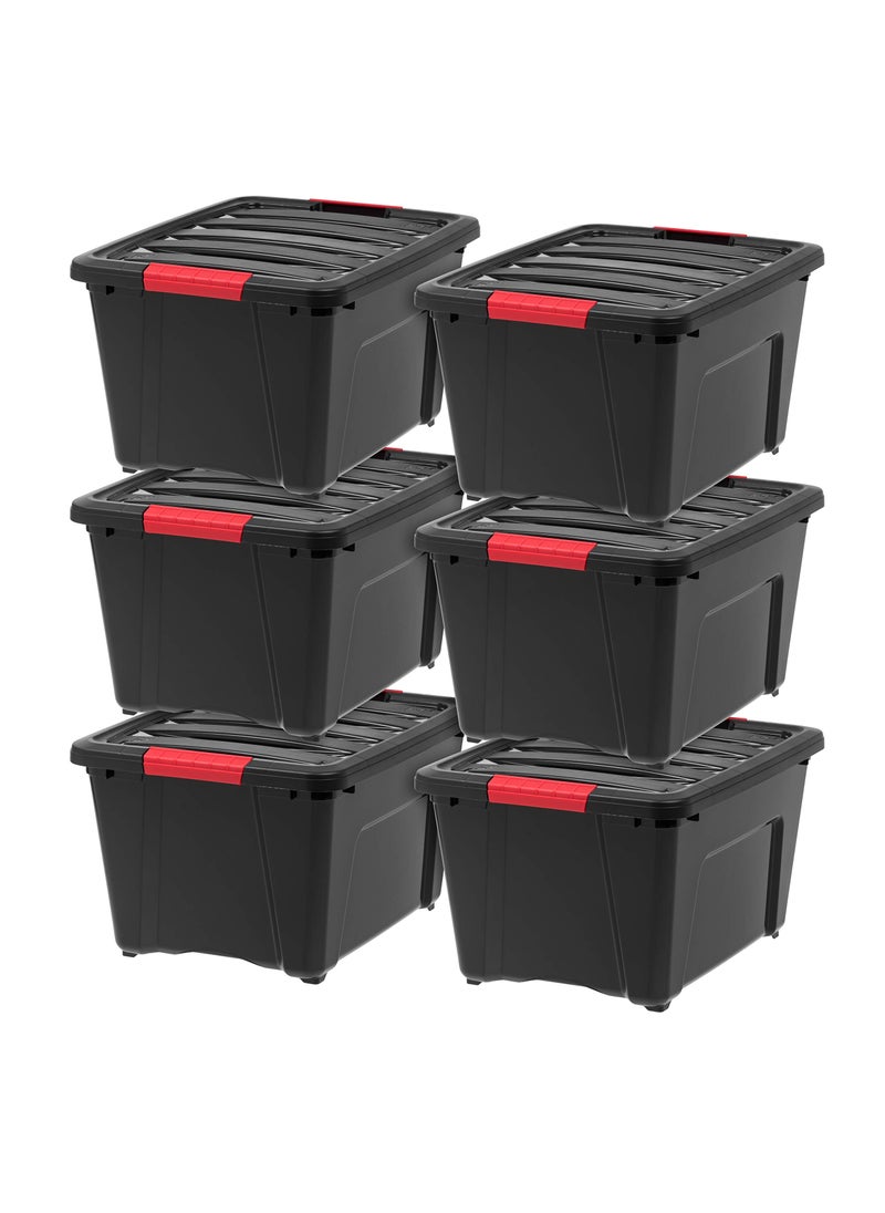 IRIS IRIS USA 32 Qt Stackable Plastic Storage Bins with Lids 6 Pack  BPAFree Made in USA  Garage Organizing Solution Latches Durable Nestable Containers Secure Pull Handle  Black 