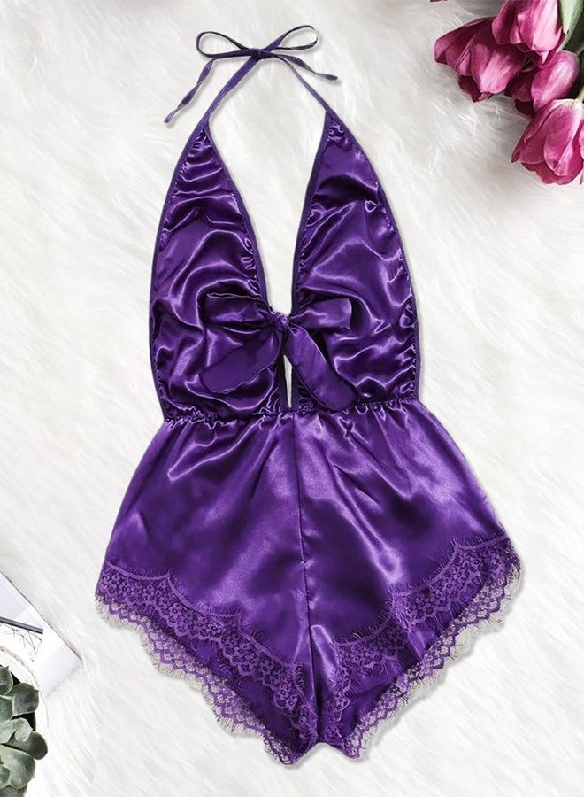 MARGOUN Women XL Size Stain Silk Underwear Deep V Neck Lingerie Fashion Ladies Sleepwear Bodysuit Teddy Lingerie Sleepwear Purple/XL-Bust 96CM-Waist 76cm-hip 100cm - Image 1