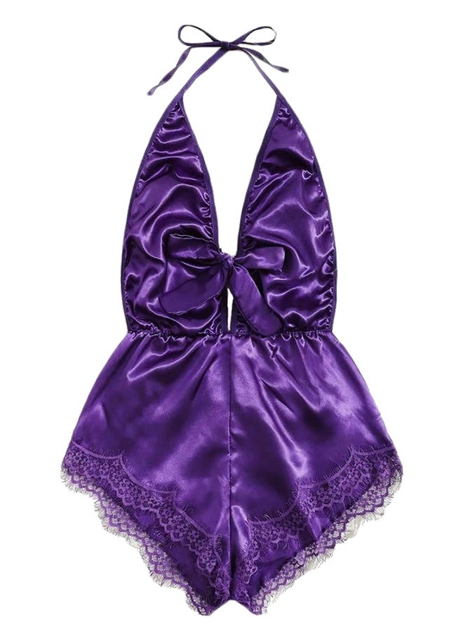 MARGOUN Women XL Size Stain Silk Underwear Deep V Neck Lingerie Fashion Ladies Sleepwear Bodysuit Teddy Lingerie Sleepwear Purple/XL-Bust 96CM-Waist 76cm-hip 100cm - Image 4