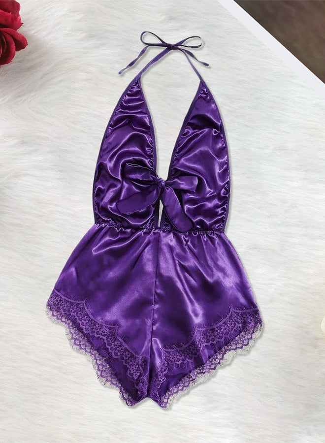 MARGOUN Women XL Size Stain Silk Underwear Deep V Neck Lingerie Fashion Ladies Sleepwear Bodysuit Teddy Lingerie Sleepwear Purple/XL-Bust 96CM-Waist 76cm-hip 100cm - Image 3
