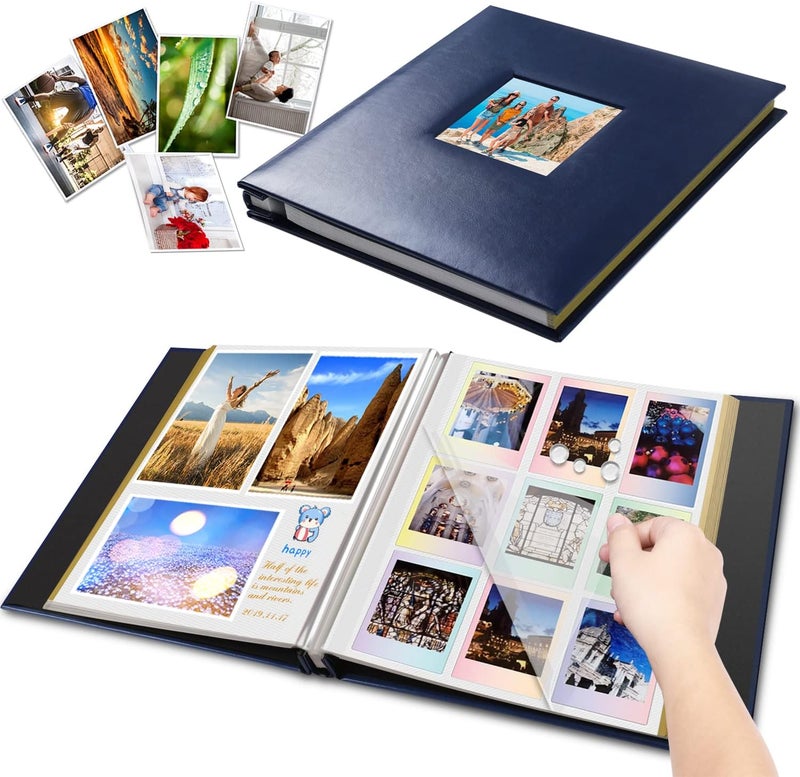 1DOT2 Photo Album Self Adhesive Pages, Leather Cover Albums with 60 Sticky Pages, Scrapbook Albums for Christmas, Wedding, Birthday Baby Gifts Hold 3X5, 4X6, 5X7, 6X8, 8X10 Photos Album Blue - Image 1
