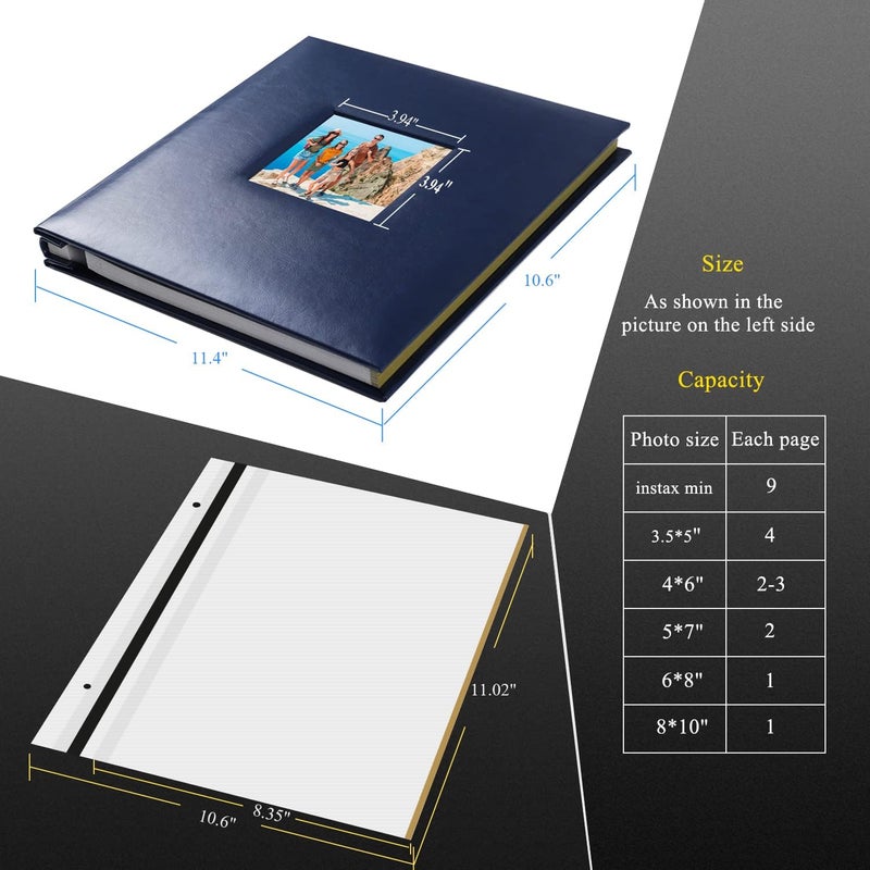 1DOT2 Photo Album Self Adhesive Pages, Leather Cover Albums with 60 Sticky Pages, Scrapbook Albums for Christmas, Wedding, Birthday Baby Gifts Hold 3X5, 4X6, 5X7, 6X8, 8X10 Photos Album Blue - Image 3