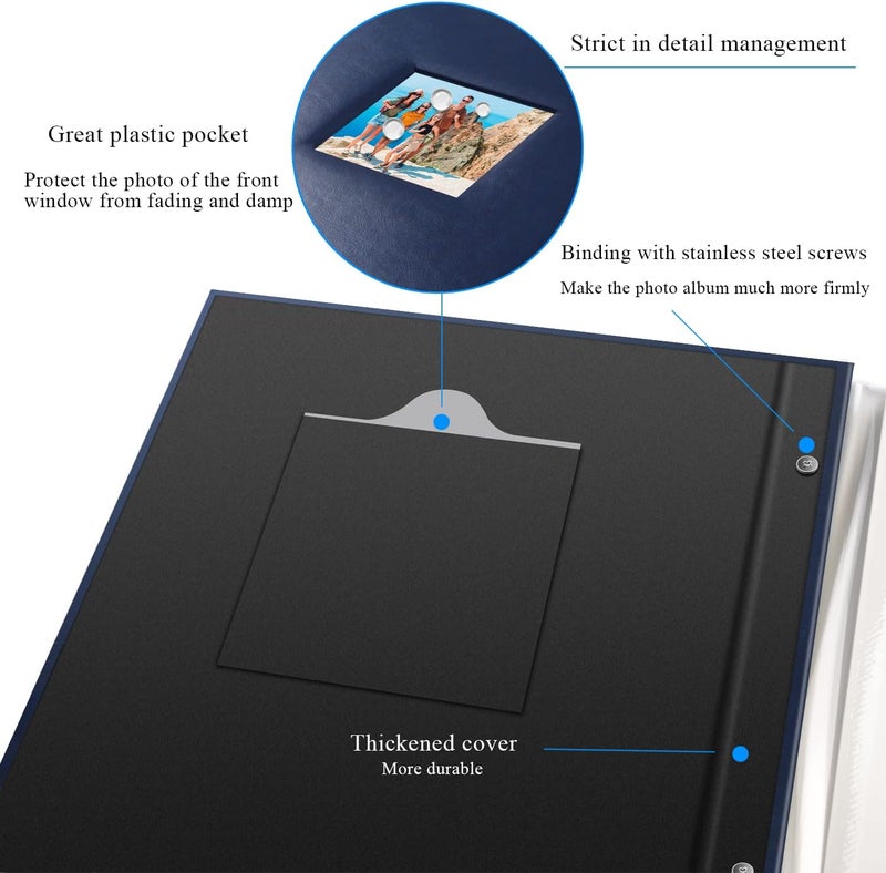 1DOT2 Photo Album Self Adhesive Pages, Leather Cover Albums with 60 Sticky Pages, Scrapbook Albums for Christmas, Wedding, Birthday Baby Gifts Hold 3X5, 4X6, 5X7, 6X8, 8X10 Photos Album Blue - Image 5