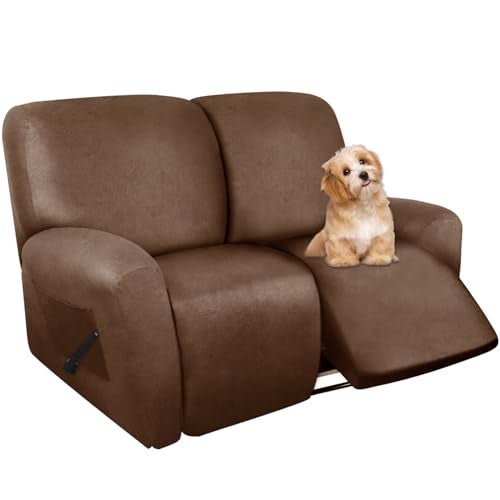 molasofa Recliner Loveseat Covers - Leather Like Loveseat 2 Seater Recliner Couch Covers for 2 Cushion Couch 6 Pieces Stretch Dual Reclining Loveseat Couch Covers (Brown) - Image 1