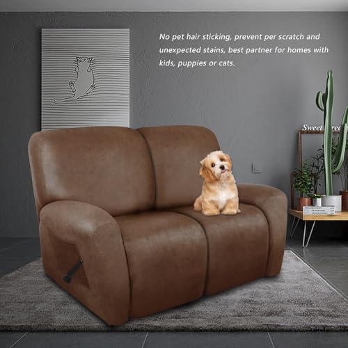 molasofa Recliner Loveseat Covers - Leather Like Loveseat 2 Seater Recliner Couch Covers for 2 Cushion Couch 6 Pieces Stretch Dual Reclining Loveseat Couch Covers (Brown) - Image 2