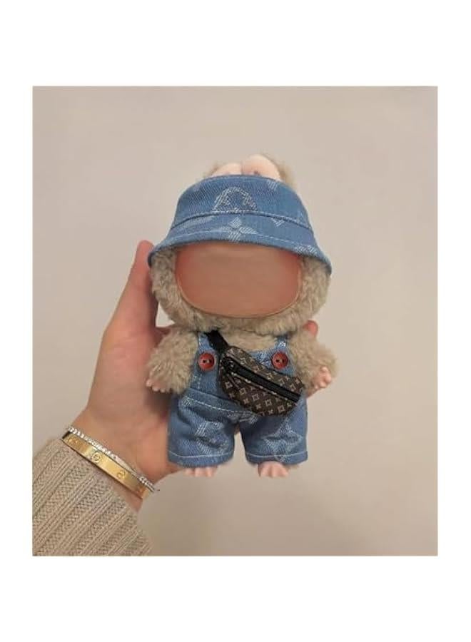 Clothes for Labubu (NO Doll) - Exquisite Luxury Designer Accessories Clothes for Labubu - 3 Piece Set(Hat+Jumpsuit+Bag) Suitable for Labubu 17 Cm Doll (Blue)  - Image 2