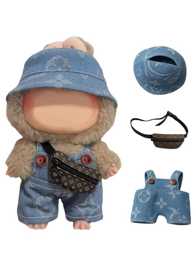 Clothes for Labubu (NO Doll) - Exquisite Luxury Designer Accessories Clothes for Labubu - 3 Piece Set(Hat+Jumpsuit+Bag) Suitable for Labubu 17 Cm Doll (Blue)  - Image 3