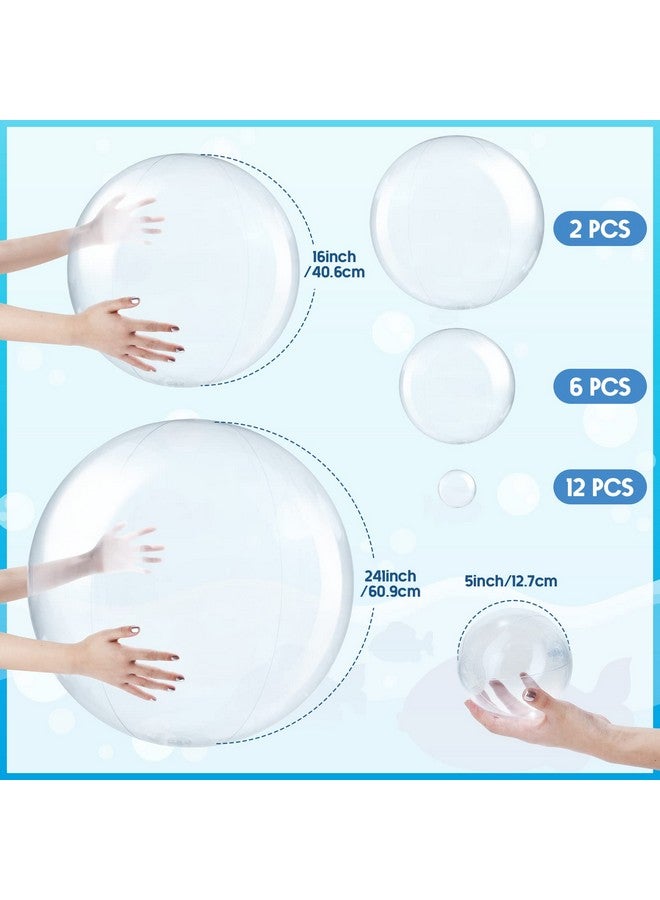 Sratte 20 قطعة كرة شاطئ شفافة قابلة للنفخ بأحجام متعددة من PVC الشفاف لحفلات السباحة للأطفال والكبار في الهواء الطلق صيفًا في هاواي لواو هدايا حفلات حمام السباحة ولعب الماء في الشاطئ كرات الرمل - Image 4