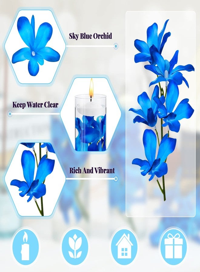 Canlierr 16 Pieces Orchid Faux Flowers Floating Candles Centerpiece Wedding Table Centerpieces Vase Fillers Filling for Wedding Birthday Party Table Decorations (Sky Blue) - Image 3