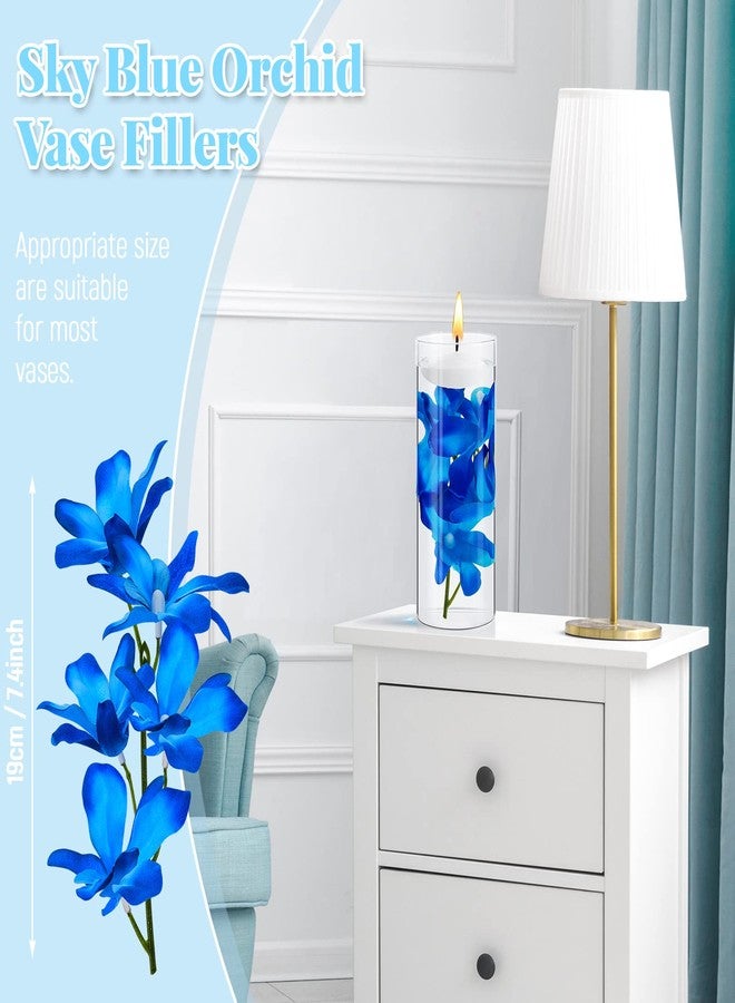 Canlierr 16 Pieces Orchid Faux Flowers Floating Candles Centerpiece Wedding Table Centerpieces Vase Fillers Filling for Wedding Birthday Party Table Decorations (Sky Blue) - Image 2