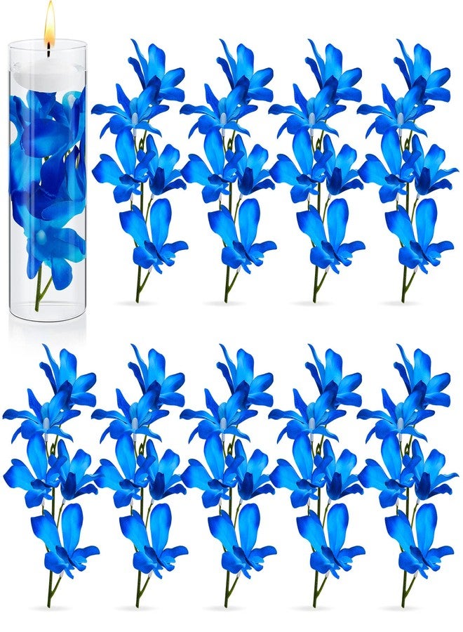 Canlierr 16 Pieces Orchid Faux Flowers Floating Candles Centerpiece Wedding Table Centerpieces Vase Fillers Filling for Wedding Birthday Party Table Decorations (Sky Blue) - Image 1