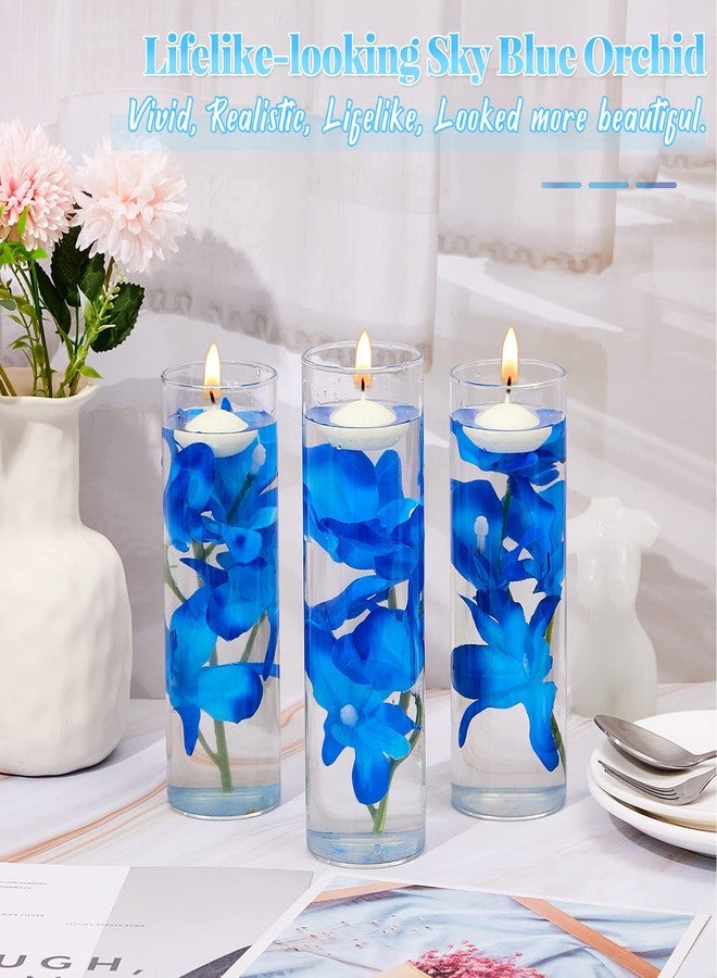 Canlierr 16 Pieces Orchid Faux Flowers Floating Candles Centerpiece Wedding Table Centerpieces Vase Fillers Filling for Wedding Birthday Party Table Decorations (Sky Blue) - Image 4