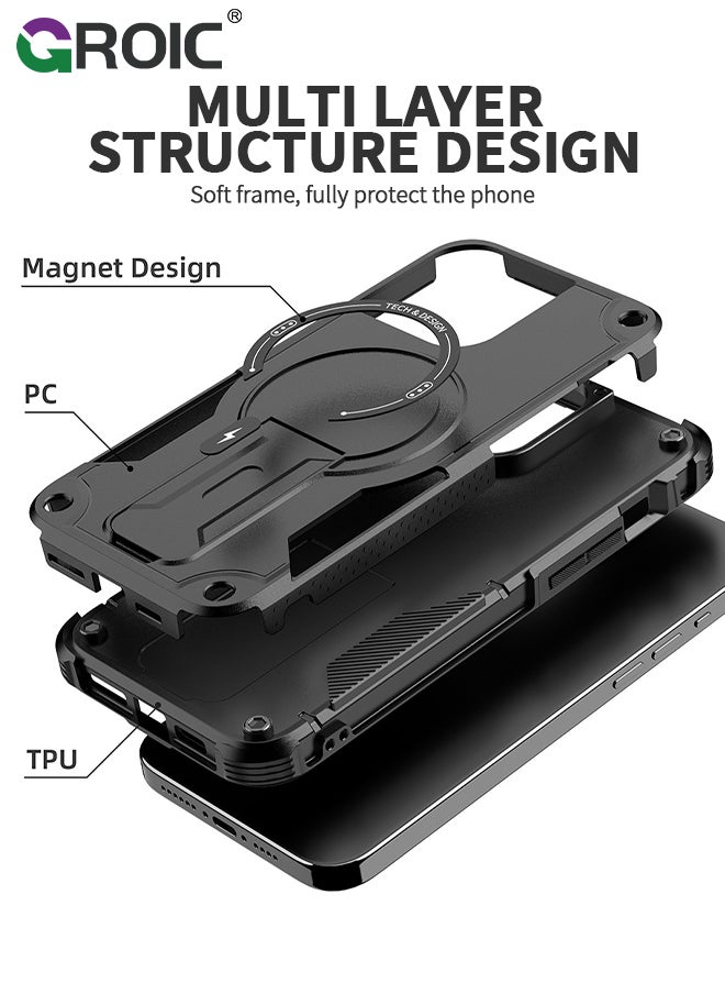 GROIC - Case for iPhone 15 Pro 6.1 Inch Case with 1 Pack Camera Lens Protector, Built-in Stand [Compatible with MagSafe] Shockproof Vertical and Horizontal Kickstand Phone Case for iPhone 15 Pro - Image 1