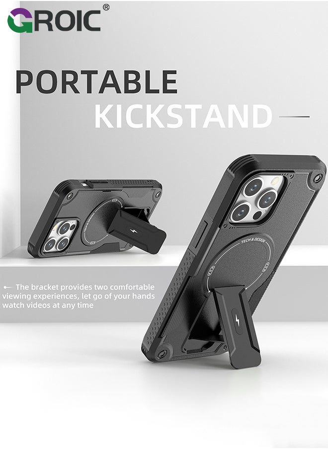 GROIC - Case for iPhone 15 Pro 6.1 Inch Case with 1 Pack Camera Lens Protector, Built-in Stand [Compatible with MagSafe] Shockproof Vertical and Horizontal Kickstand Phone Case for iPhone 15 Pro - Image 1