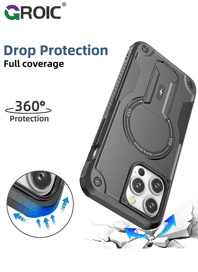 GROIC - Case for iPhone 15 Pro 6.1 Inch Case with 1 Pack Camera Lens Protector, Built-in Stand [Compatible with MagSafe] Shockproof Vertical and Horizontal Kickstand Phone Case for iPhone 15 Pro - Image 1