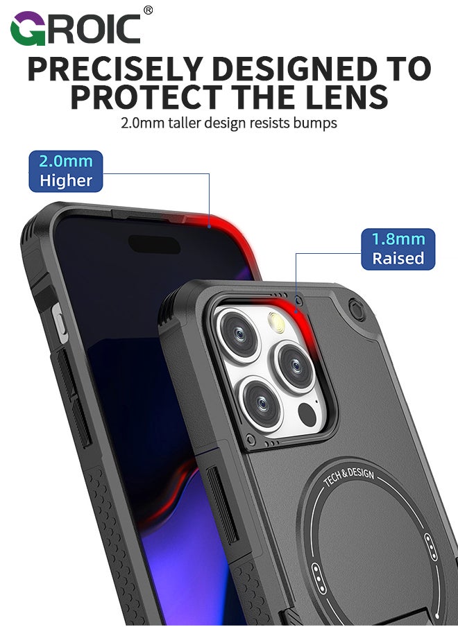 GROIC - Case for iPhone 15 Pro 6.1 Inch Case with 1 Pack Camera Lens Protector, Built-in Stand [Compatible with MagSafe] Shockproof Vertical and Horizontal Kickstand Phone Case for iPhone 15 Pro - Image 1