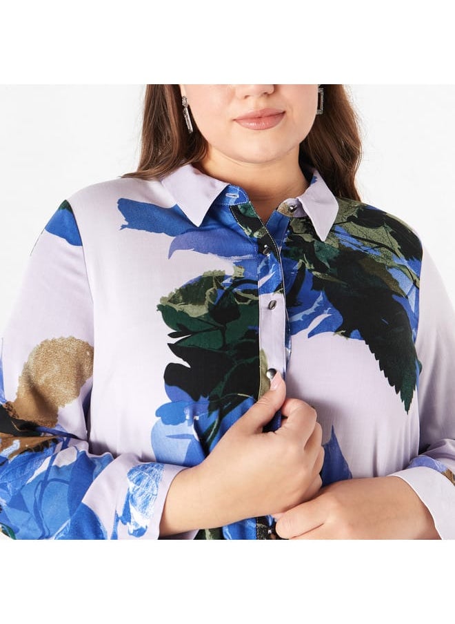 Ulla Popken Plus Size Ulla Popken All-Over Print Shirt with Collar and Long Sleeves  - Image 4