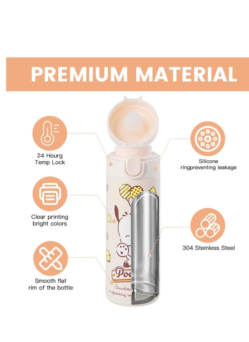 SYOSI - 1Pcs Cartoon Water Bottle Women Large Capacity Student Portable Thermos 304 Stainless Steel Kawaii Vacuum Cup Insulated Girl Gifts 420ML - Image 1
