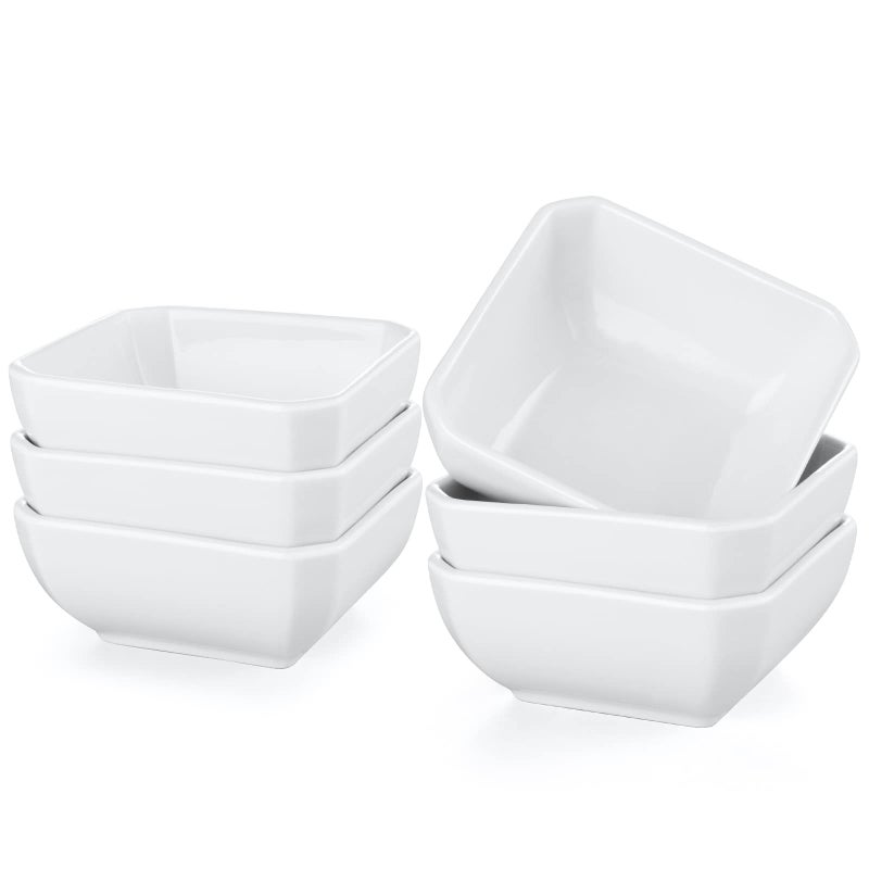 Yedio 3 Oz Square Dip Bowls Set of 6 White Ceramic Sauce Dishes for Soy Ketchup Appetizers Side Dishes Snacks and More