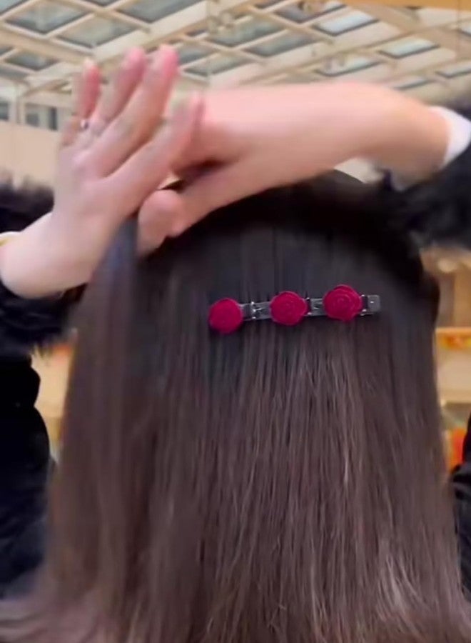مشابك شعر على شكل وردة حمراء لتصفيف الشعر، طقم من قطعتين - Image 2