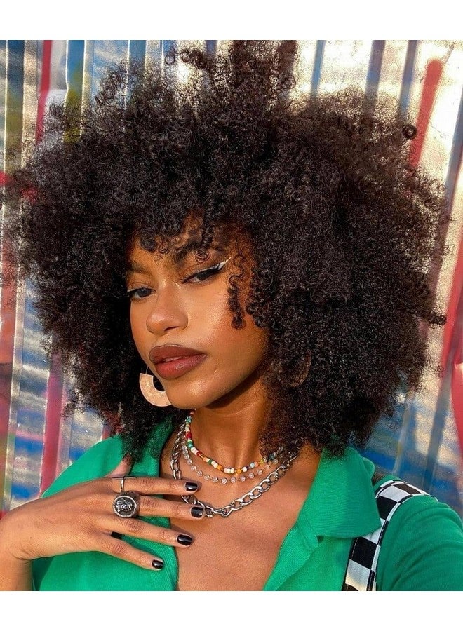 ANNISOUL 10Inch Short Curly Afro Wigs For Black Women Bomb Afro Kinky Curly Wig With Bangs Synthetic Fiber Full Wig(Black) - Image 3