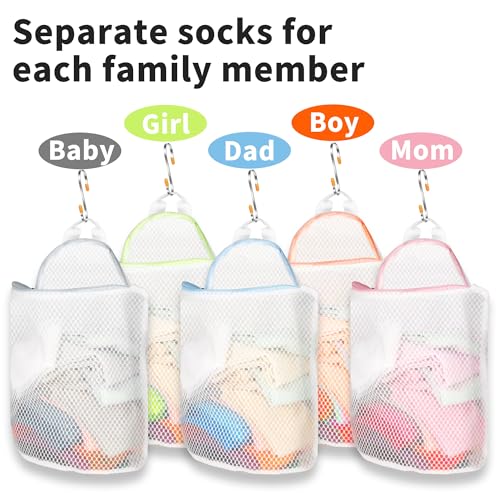 Cociat 5Pcs Hanging Laundry Bags for Socks with S Hooks,12 X 10 inch 5 Color Mesh Laundry Bags for Washing Machine - Image 3