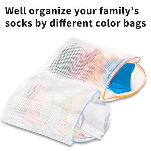 Cociat 5Pcs Hanging Laundry Bags for Socks with S Hooks,12 X 10 inch 5 Color Mesh Laundry Bags for Washing Machine - Image 5