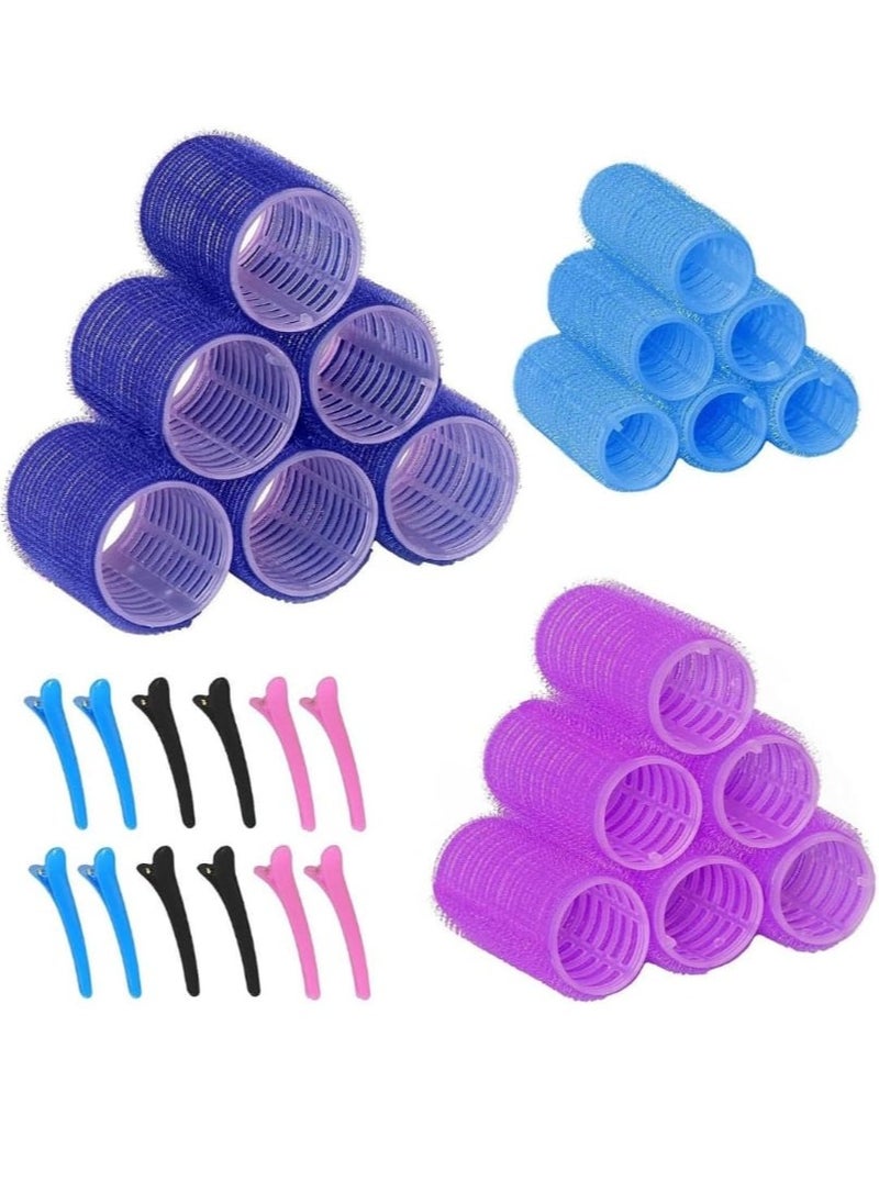 Generic 18 Pieces Self Grip Holding Hair Rollers Curlers 20 mm, 31 mm, 48 mm & 12 Pieces Duckbill Sectioning Clips for Salon Barber Hairdressing Hair Styling, Hair Roller  - Image 1