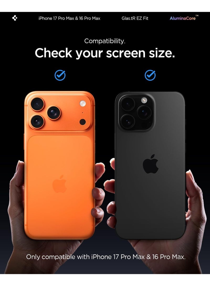 Spigen حماية شاشة زجاجية مقسّاة GLAStR EZ FIT لجهاز iPhone 17 Pro MAX / 16 Pro Max - صديقة للحافظة مع حماية المستشعر [عبوة 2] - Image 2