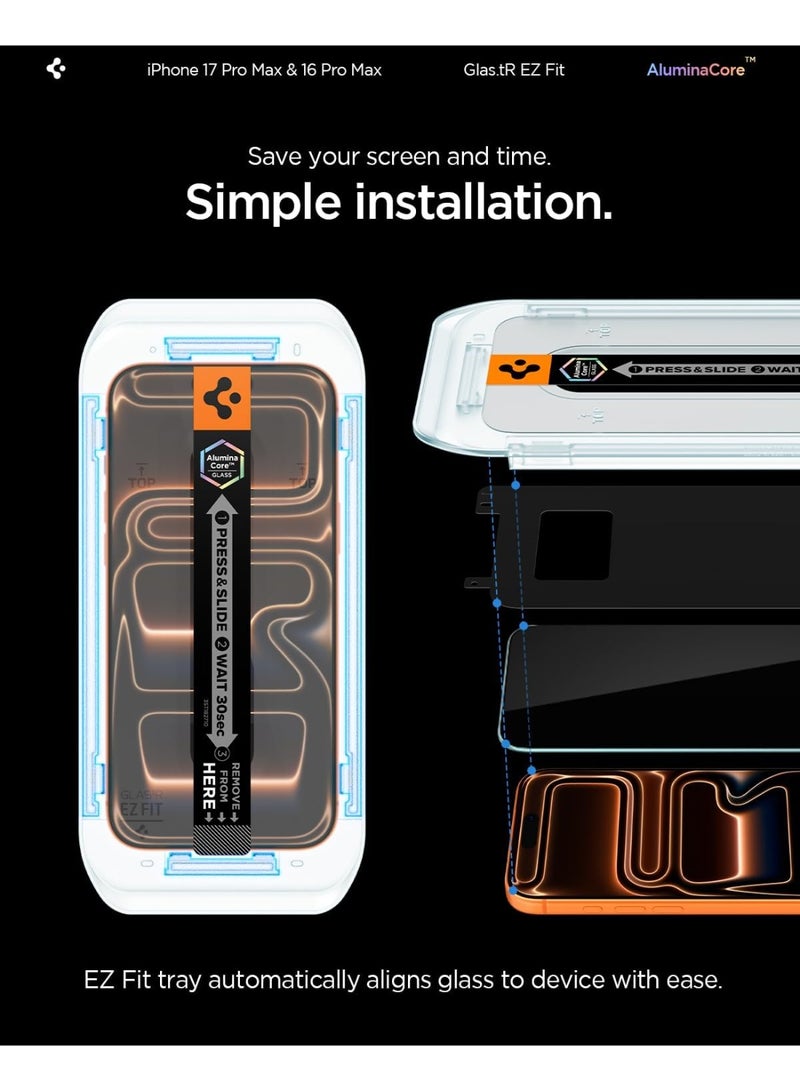 Spigen حماية شاشة زجاجية مقسّاة GLAStR EZ FIT لجهاز iPhone 17 Pro MAX / 16 Pro Max - صديقة للحافظة مع حماية المستشعر [عبوة 2] - Image 5