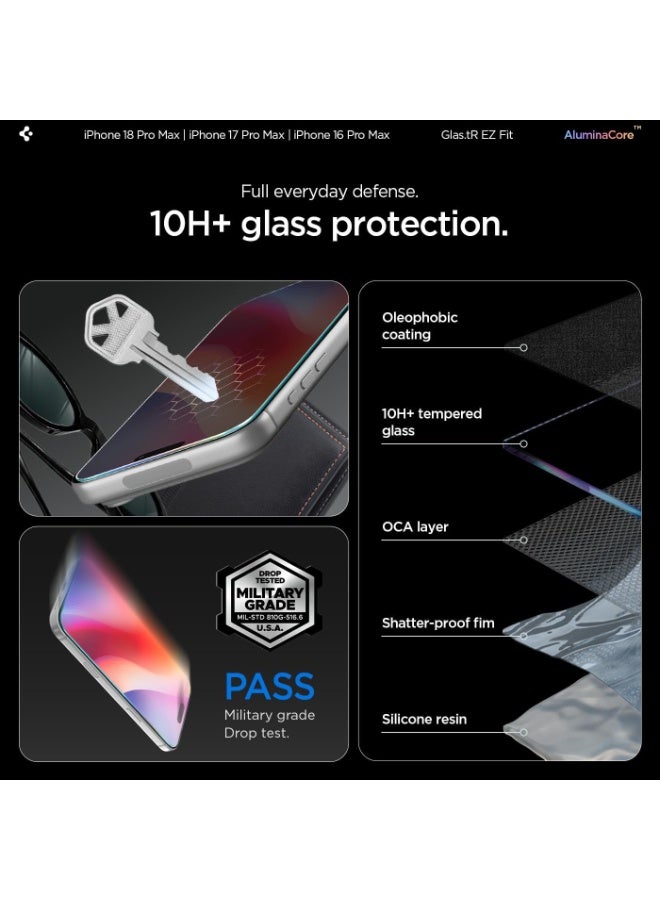 Spigen حماية شاشة زجاجية مقسّاة GLAStR EZ FIT لجهاز iPhone 17 Pro MAX / 16 Pro Max - صديقة للحافظة مع حماية المستشعر [عبوة 2] - Image 4