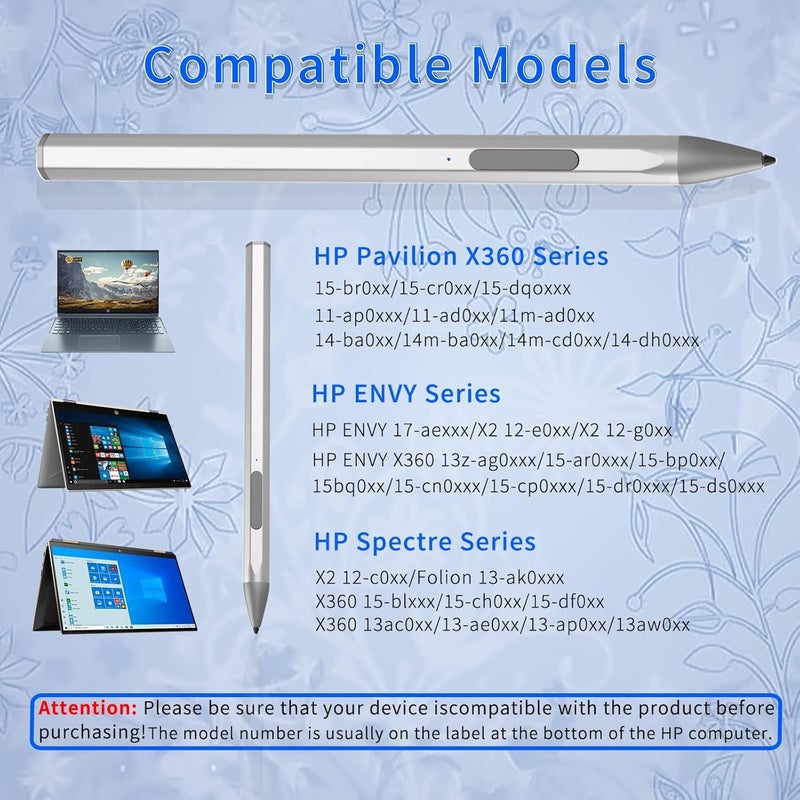 Bluejw Stylus Pen for HP Envy X360 Pavilion X360 Specter X360 Spectre X2 Envy X2 Rechargeable MPP 2.0 Tilt Active Pen with 4096 Pressure Sensitivity, Palm Rejection, Magnetic Attachment Function, Black - Image 3