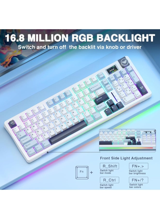 AULA لوحة مفاتيح ميكانيكية لاسلكية S98 Pro – شاشة ذكية ومقبض، ثلاثي الوضع بلوتوث 5.0/2.4G/USB-C، لوحة مفاتيح كريمية مضاءة بـ RGB، مفاتيح خطية مسبقة التشحيم للألعاب والمكتب - Image 5