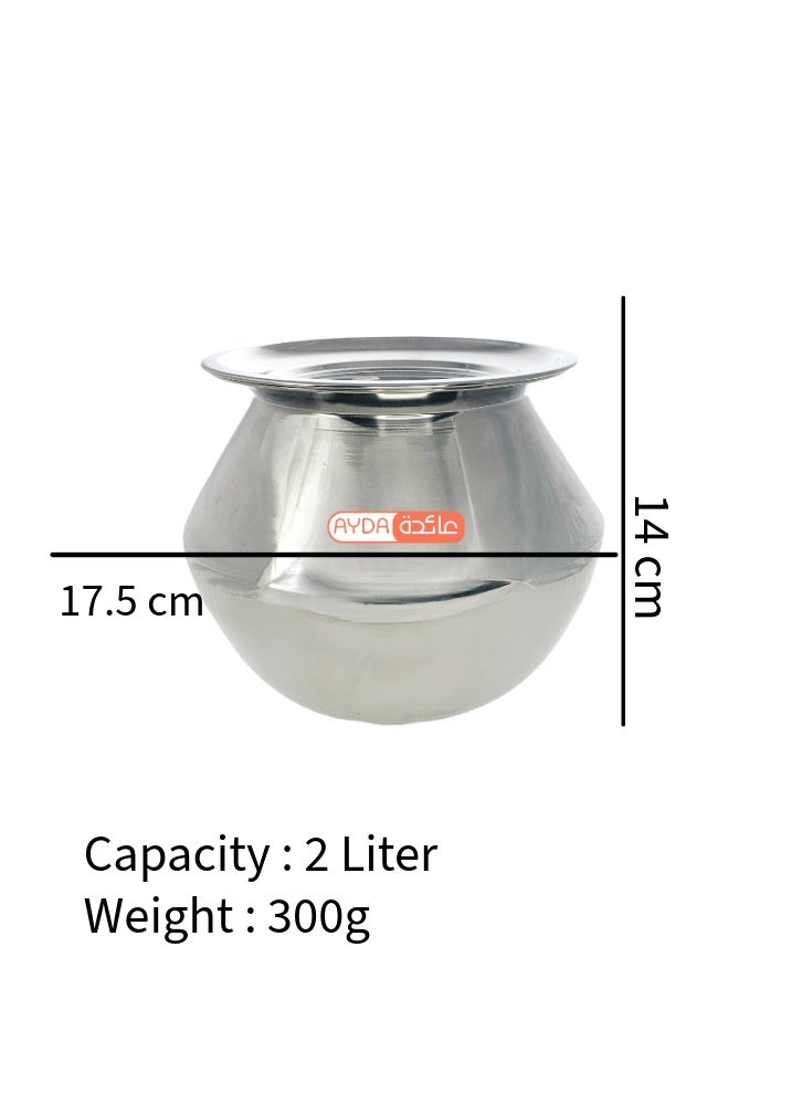 Ayda Handy Pot Stainless Steel Rice pot Pongal Kalam with Lid 2 Liter - Image 2