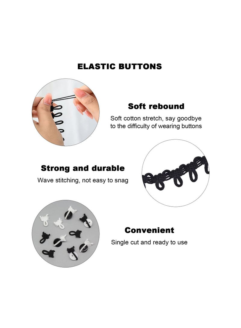 Excefore Braid Trim with Elastic Button Loops, 40 Yards Buttonhole Elastic, Black & White with Elastic Buttonhole Trim Fringe Lace, for Crafts and Sewing - Image 3