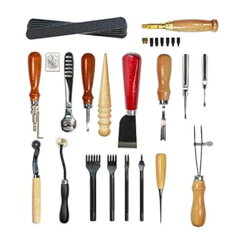 citian Leather Tools Kit Stitching Punch Sewing Carft DIY Tool Carving Craft Saddle Working Groover and 18pcs for Hand Set Prong - Image 1