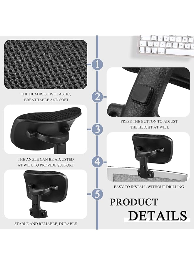 إيروريكس مسند رأس كرسي المكتب، مسند رأس قابل للتعديل، إطار من النايلون الشبكي الأسود، مسند رأس، وسادة دعم للرأس، وسادة إسفنجية مرنة لكرسي المكتب 1.8 × 10 × 5.5 بوصة - Image 4