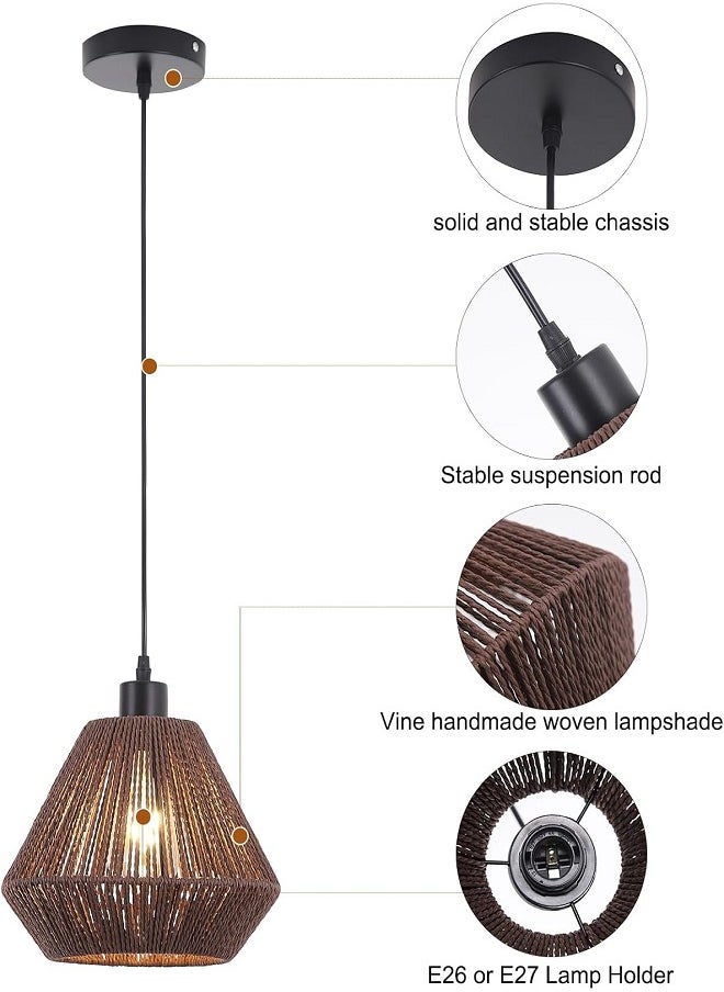 Generic - Woven Pendant Lights,Rustic Rattan Hanging Lamp Adjustable Handwoven Basket Shade,Boho Pendant Light Fixtures for Kitchen Island,Dining Room,Bedroom,Farmhouse Bar,Foyer Hallway - Image 1
