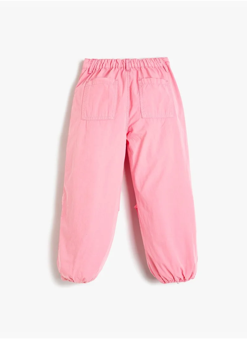 كوتون Parachute Trousers Pockets Elastic Cuffs Cotton