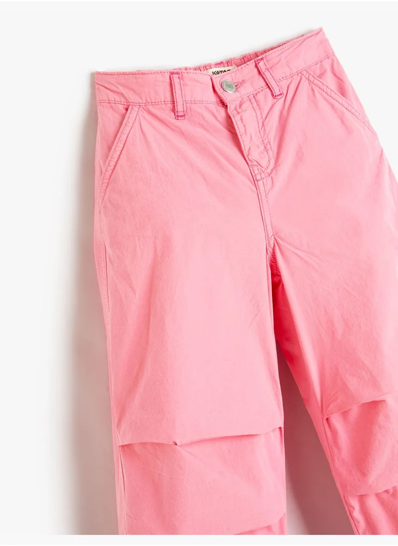 كوتون Parachute Trousers Pockets Elastic Cuffs Cotton