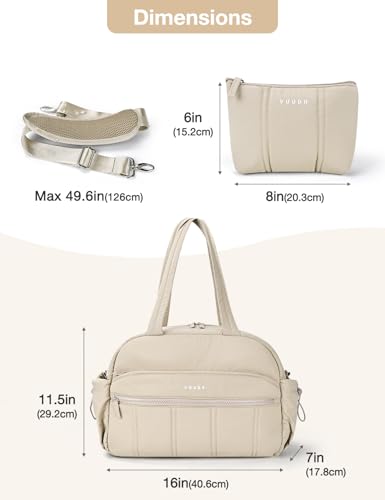 VUUDH Gym Bag for Men Women 20L Lightweight Soft Duffel Bag Puffy Quilted Travel Tote with Wet Pocket 156 Laptop Sleeve Adjustable Shoulder StrapCamel - Image 3