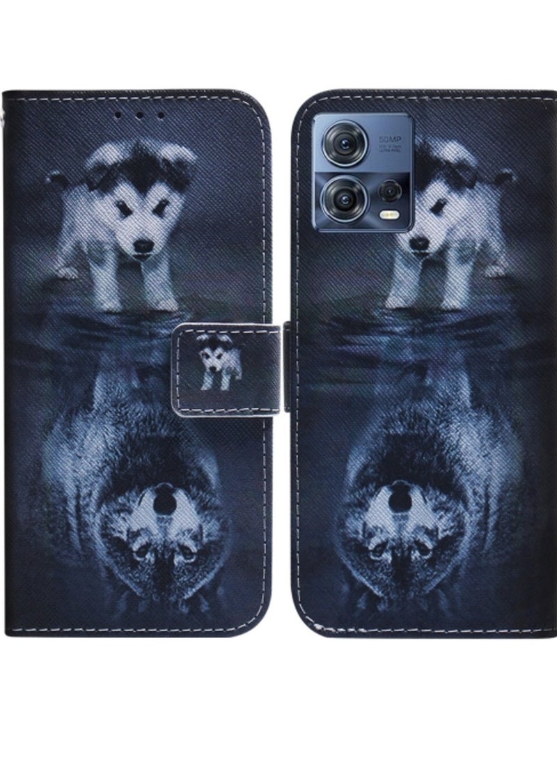 Case For Motorola Moto S30 Pro 5G and Edge 30 Fusion Coloured Drawing Leather Phone Cover Wolf and Dog - Image 1