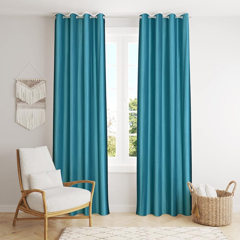 Decoholic Decoholic Faux Texture Pro Solid Durable Heavy Polyester Fabric Insulated Grommet CurtainsDrapes for BedroomLiving Room Long Door 9 feet 2 Panels Aqua - Image 1