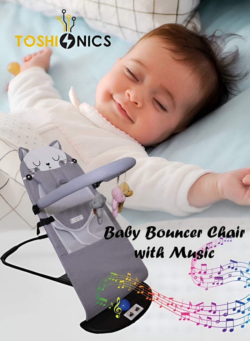 توشيونيكس كرسي هزاز للأطفال مع موسيقى، مقعد متكئ قابل للتعديل، كرسي نوم وأرجوحة، مقاعد هزازة مريحة للأطفال مع موسيقى مهدئة مدمجة، بيت لعب قابل للفصل مع ألعاب، حزام أمان ثلاثي النقاط، تصميم قابل للطي وخفيف الوزن، غطاء قابل للغسل في الغسالة - مثالي للأطفال حديثي الولادة والرضع حتى وزن 5 كجم - Image 1