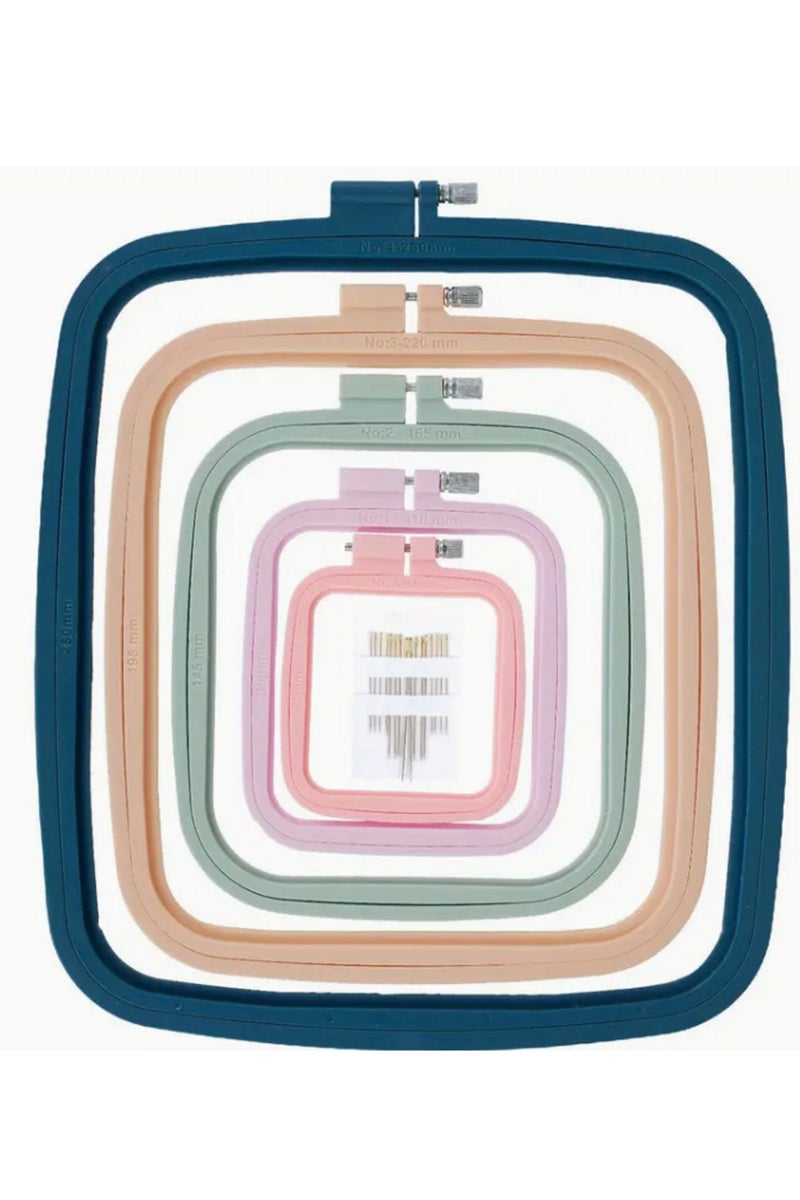 5pcs Square Embroidery Cross-stitch Kit with 16pcs Needles, ABS Hoop For Embroidery And Art Craft Handy Sewing - Image 1