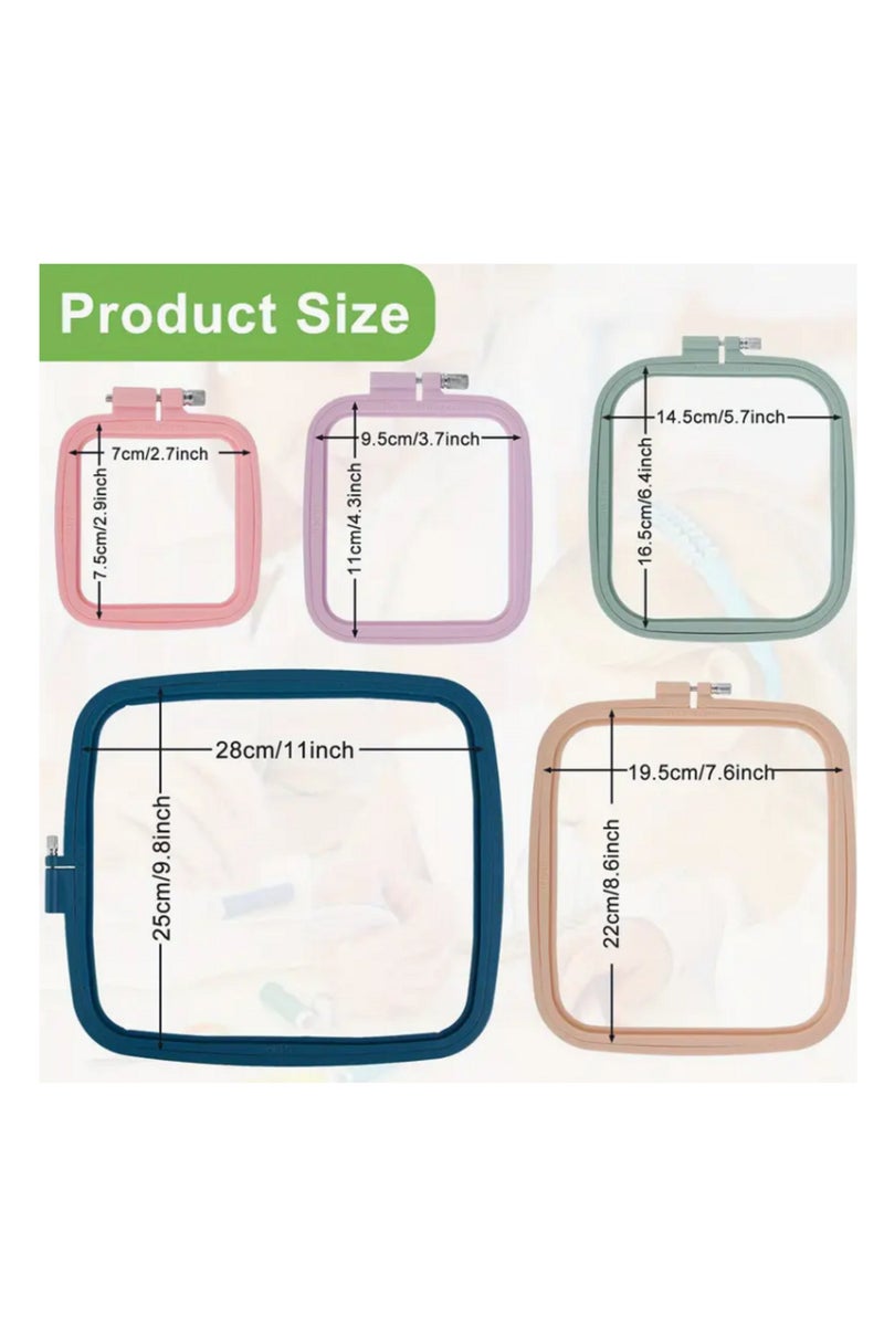 5pcs Square Embroidery Cross-stitch Kit with 16pcs Needles, ABS Hoop For Embroidery And Art Craft Handy Sewing - Image 2